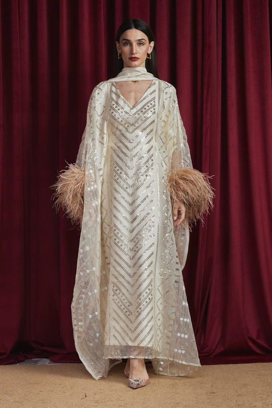 Embroidered Kaftan and Neck Scarf