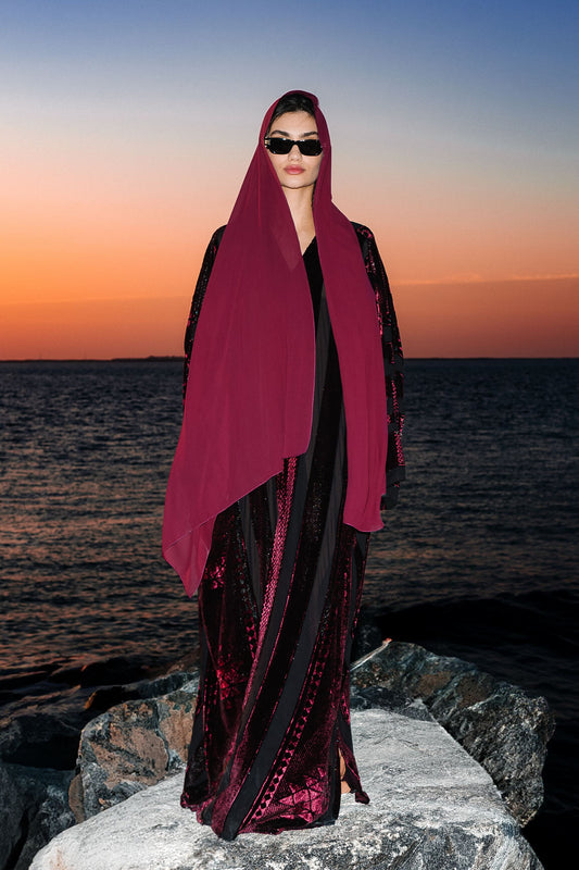Burgundy Velvet Abaya