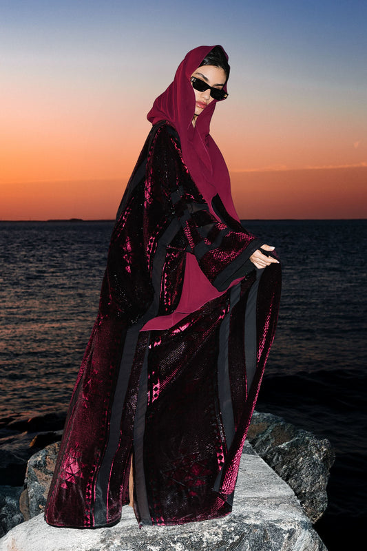 Burgundy Velvet Abaya